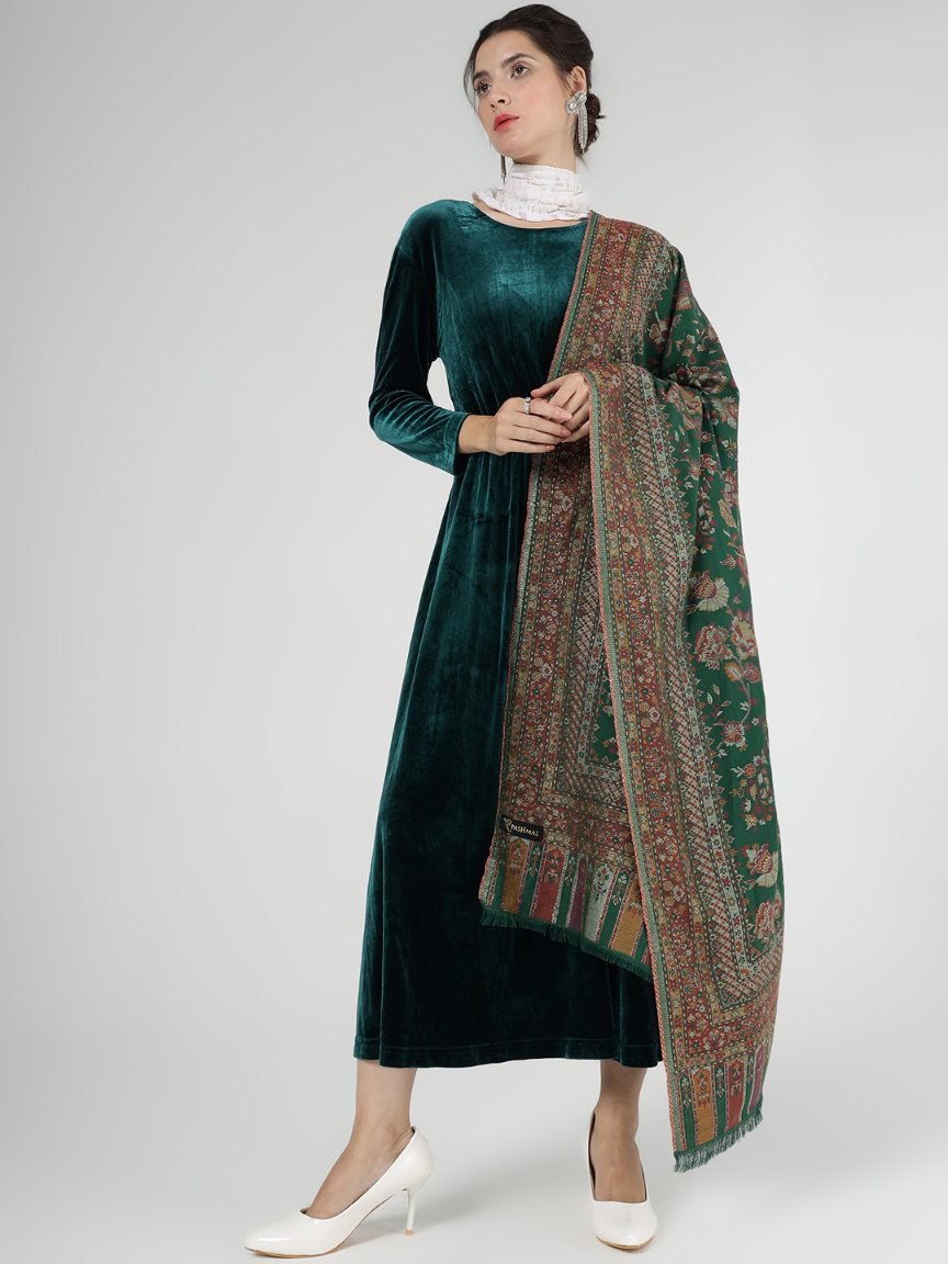 Soft Bamboo Modal Shawl with Zari for Women - Emerald Elegance