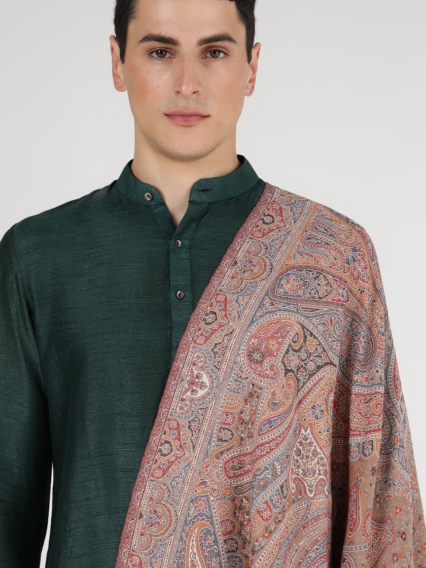 Faux Pashmina Traditional Kalamkari Shawl – Emerald Intrigue