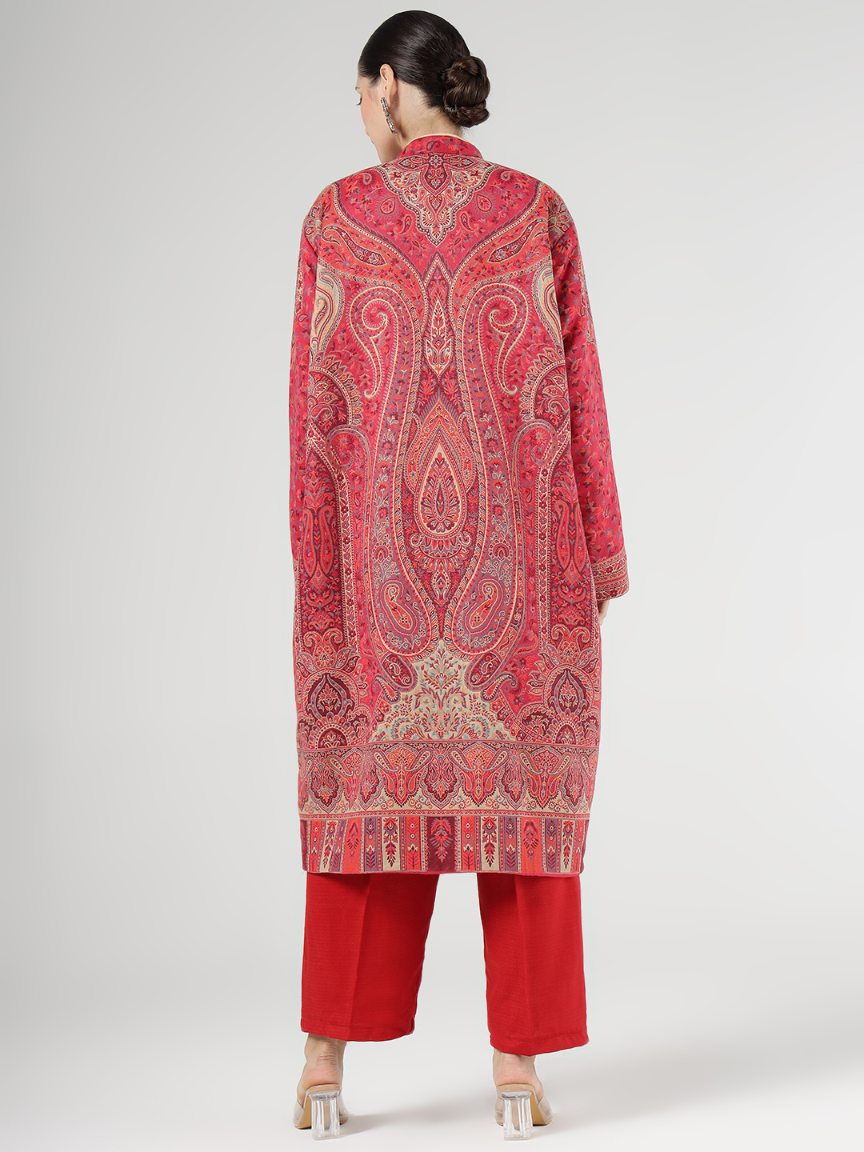 Unstitched Vintage Jamawar Jacket - Crimson Tapestry | Customizable