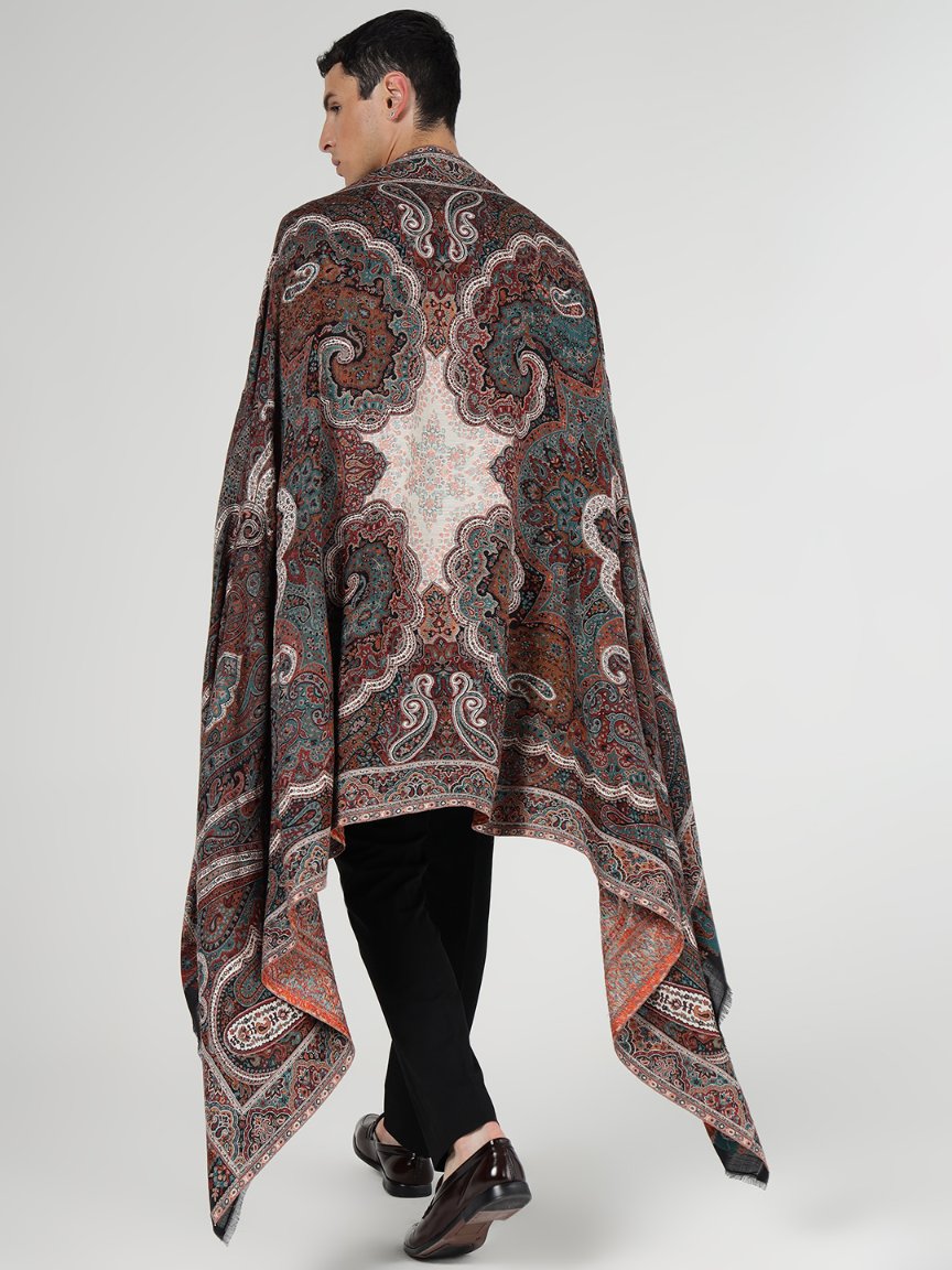 Faux Pashmina Vintage Paisley Wool Shawl - Autumn Symphony