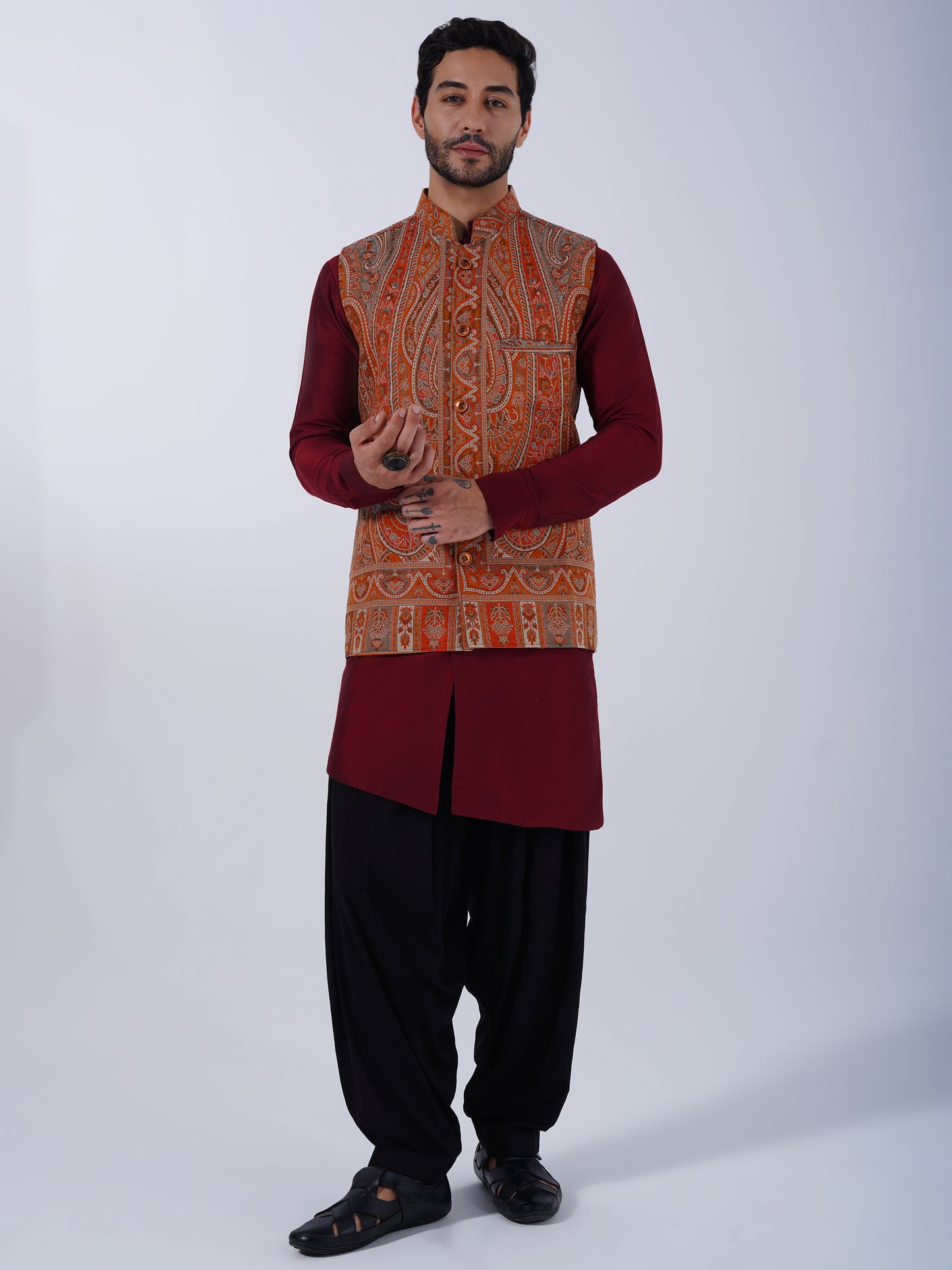 UNSTITCHED WOLLEN NEHRU JACKET FOR MEN'S