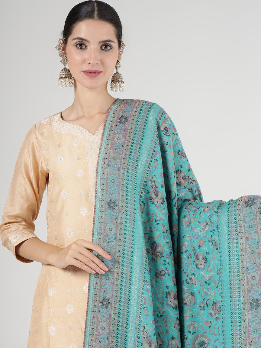 Soft Bamboo Modal Shawl with Zari for Women - Icy Blue | Full Size, Soft & Eco-friendly