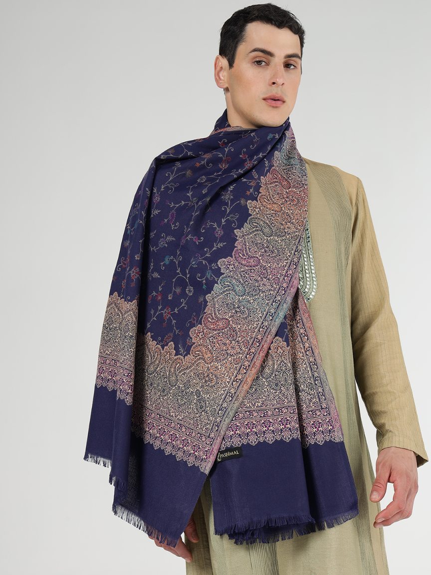 Faux Pashmina Traditional Jamawar Multy Shawl - Twilight Harmony