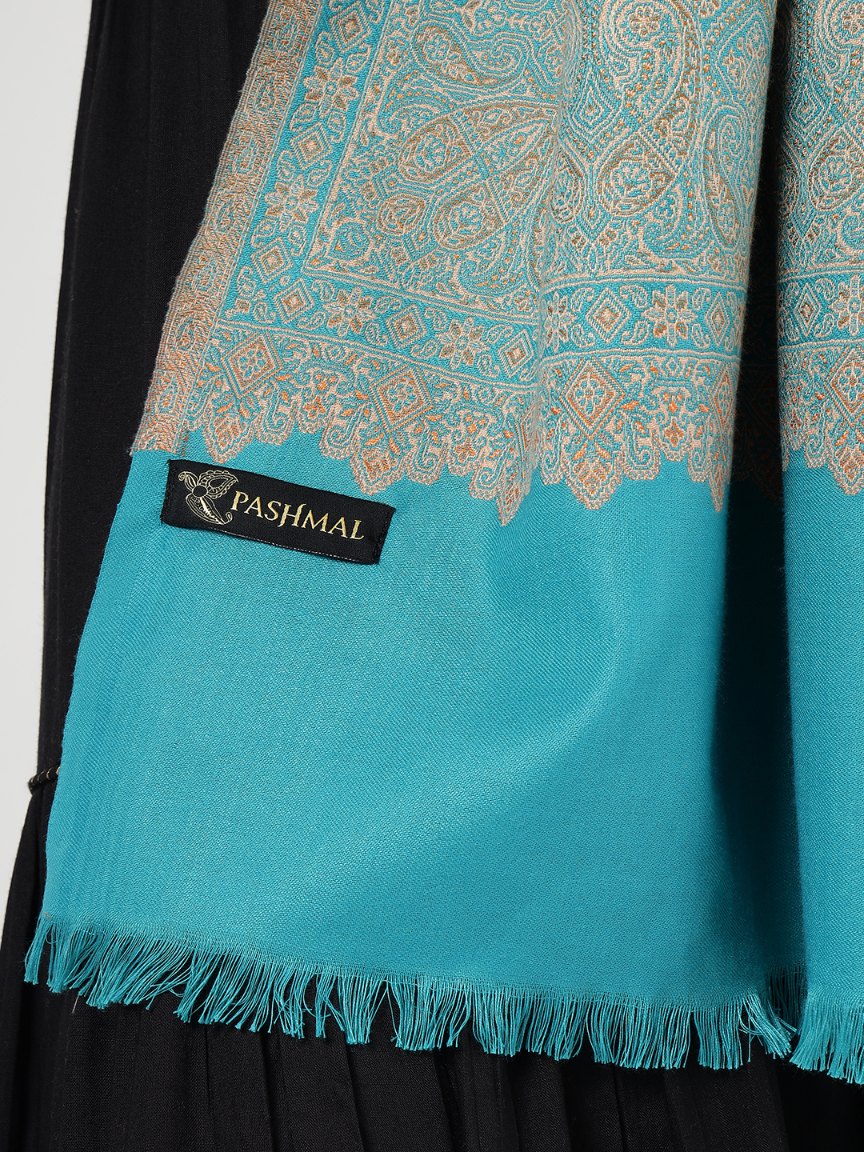 Faux Pashmina Traditional Jamawar Multy Shawl - Icy Blue | Full Size, Extra Soft