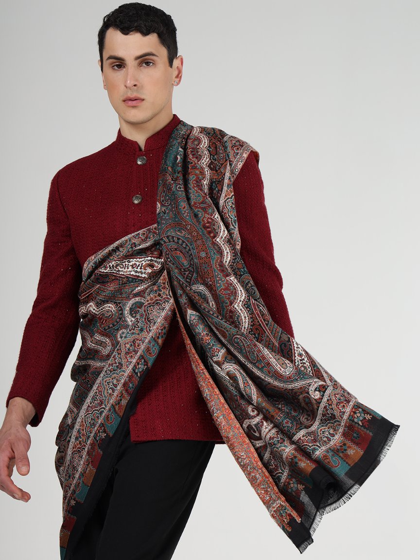 Faux Pashmina Vintage Paisley Wool Shawl - Autumn Symphony