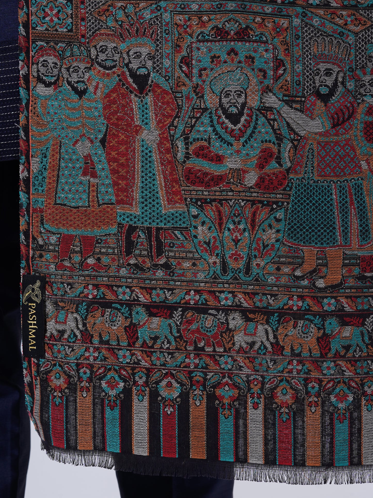 WOOL- COTTON BLEND GOLD MUGHAL DARBAAR SHAWL FOR MEN'S