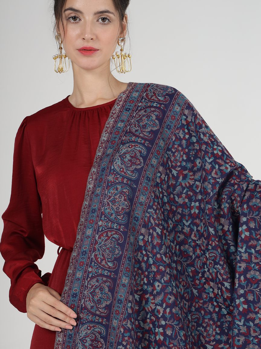 Antique Kashmiri Kani Shawl with Sarvosk for Women -  Midnight Blue