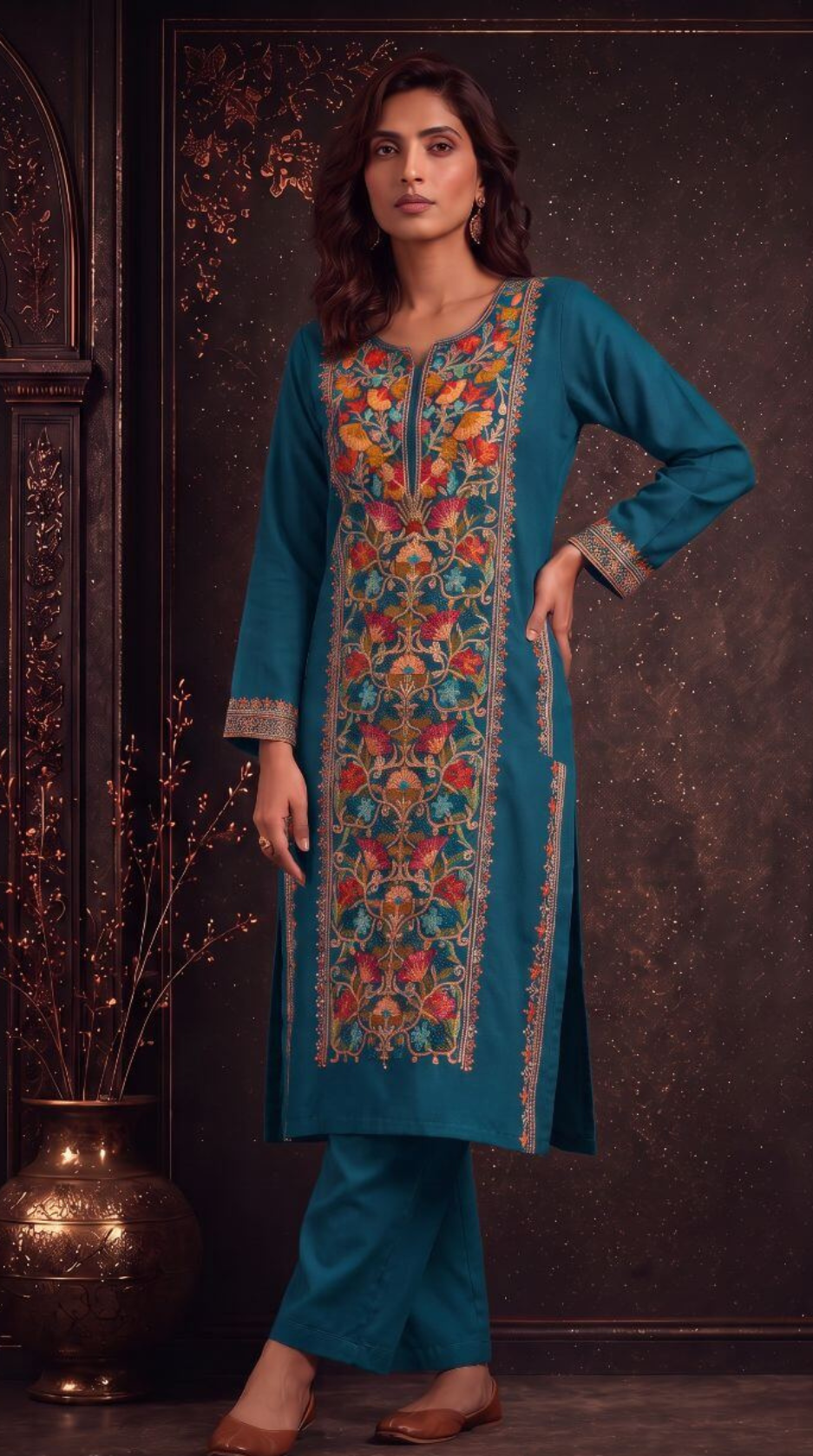 Inaya Ochre Embroidered Pheran Set