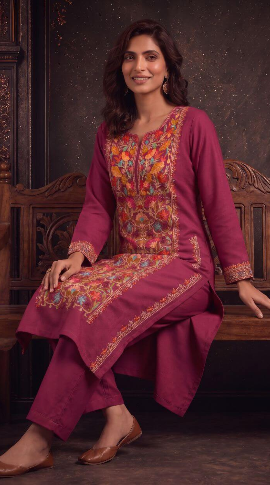 Inaya Ochre Embroidered Pheran Set