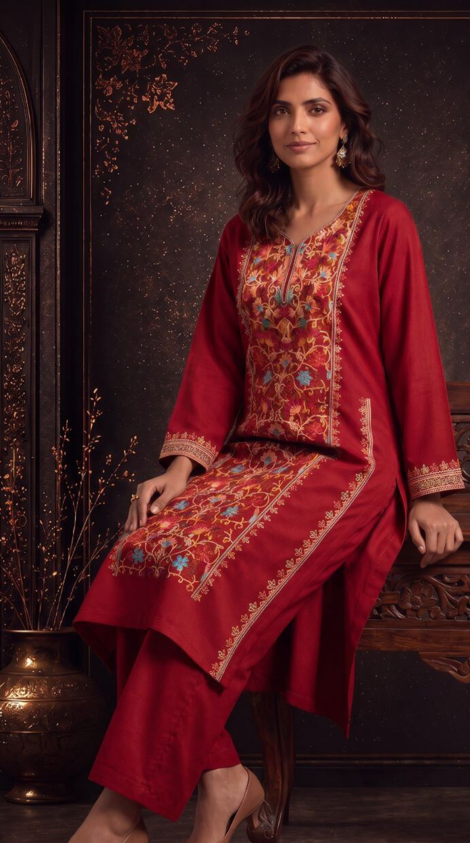 Inaya Ochre Embroidered Pheran Set