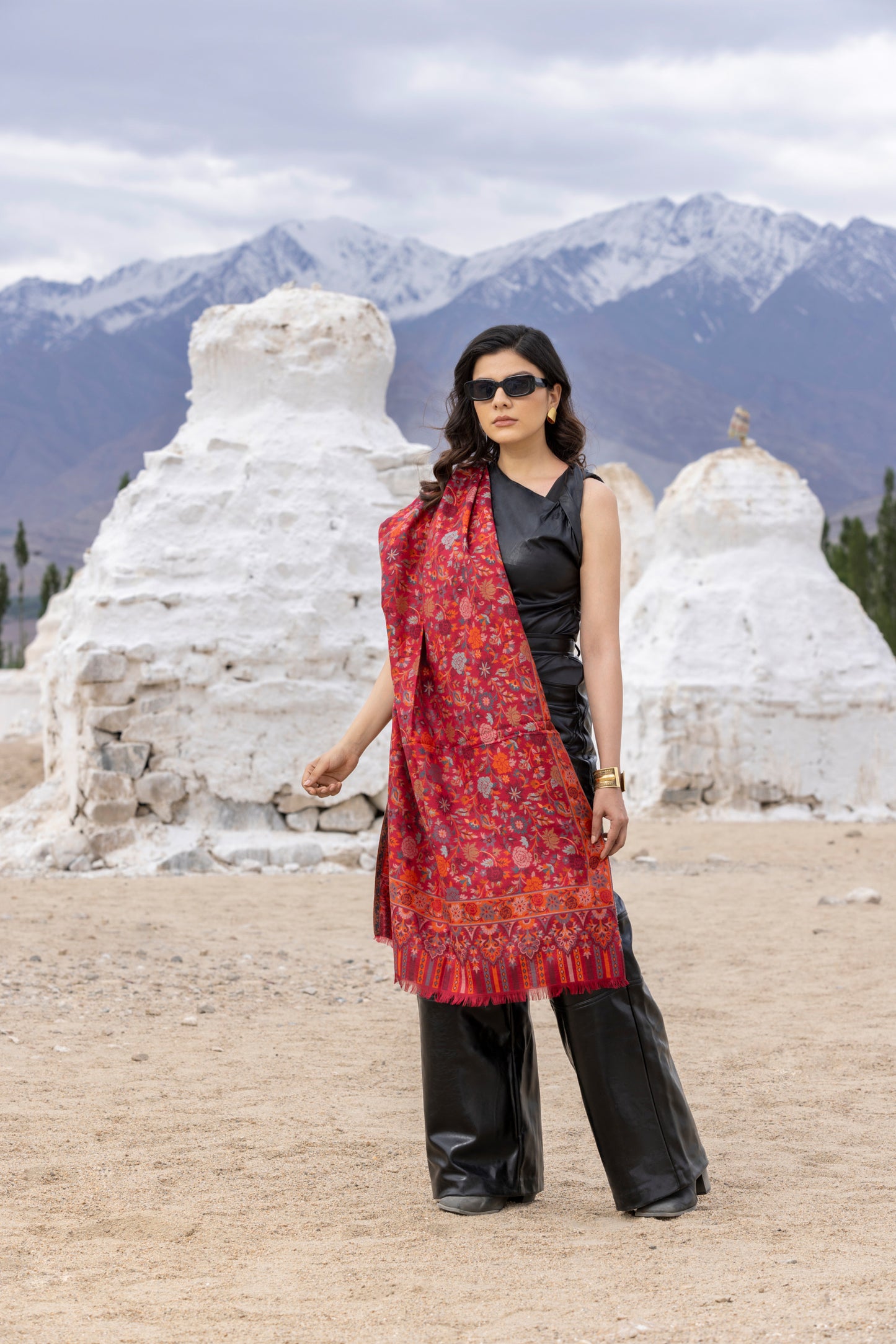 Antique Kashmiri Kani Stole for Women - Crimson Red