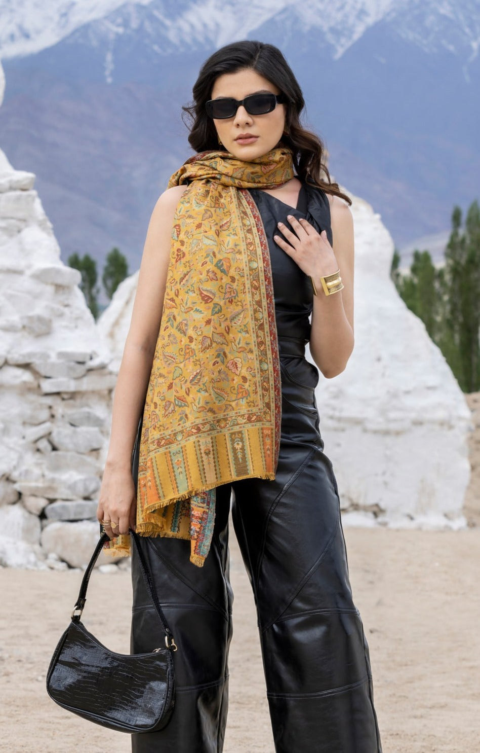 Antique Kashmiri Kani Stole for Women - Mellow Yellow
