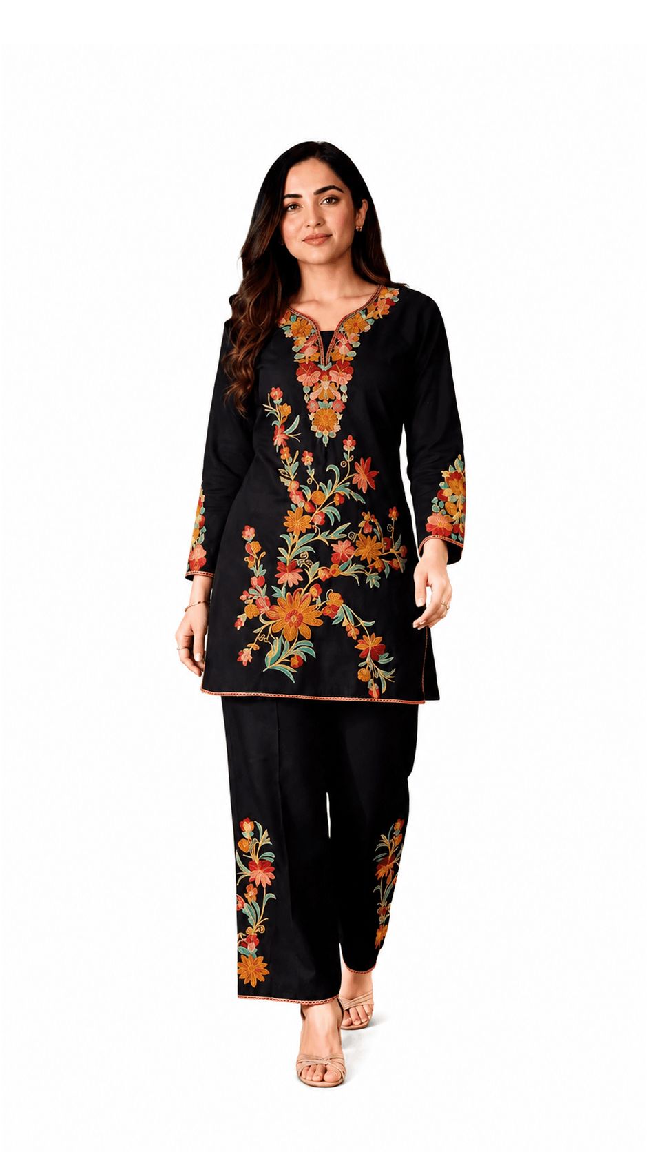 FIRAAZ BLACK FLORAL EMBROIDERED CO-ORD SET