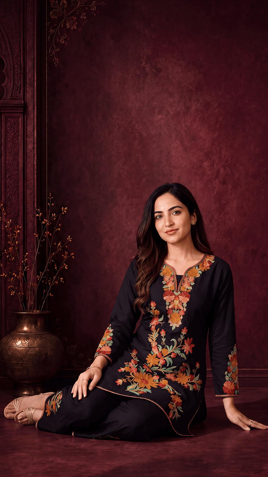 ILSA BLACK KASHMIRI FLORAL CO-ORD SET