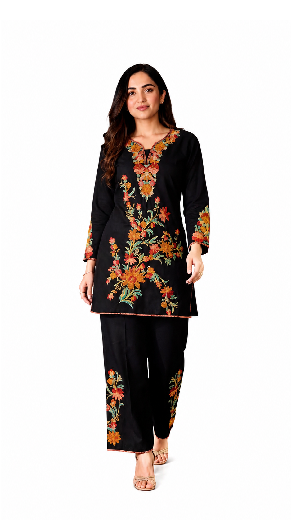 FIRAAZ BLACK FLORAL EMBROIDERED CO-ORD SET