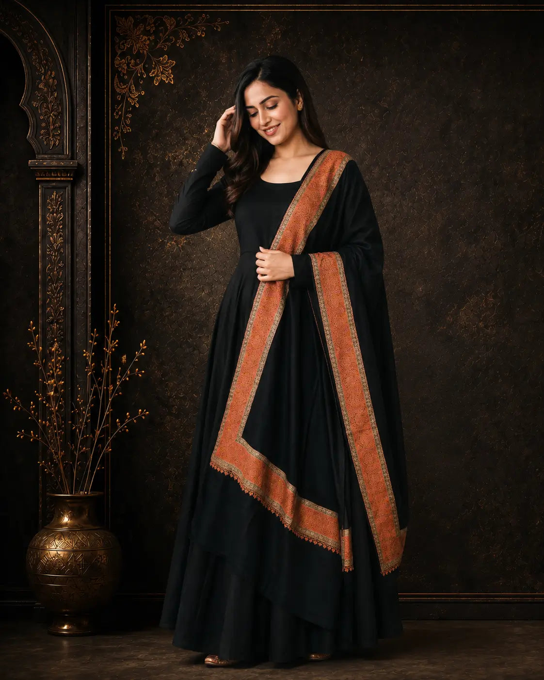 Midnight Black Zari Border Stole