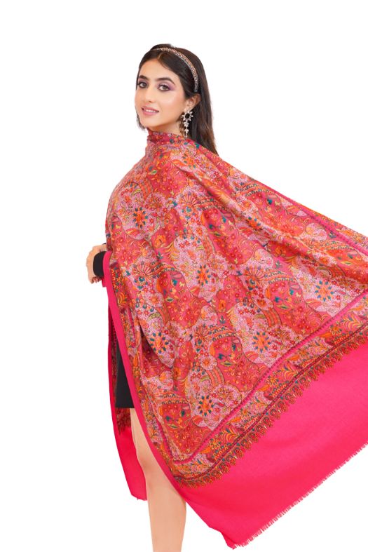 Heritage Jaal Jamawar Shawl for Women - Rich Pink