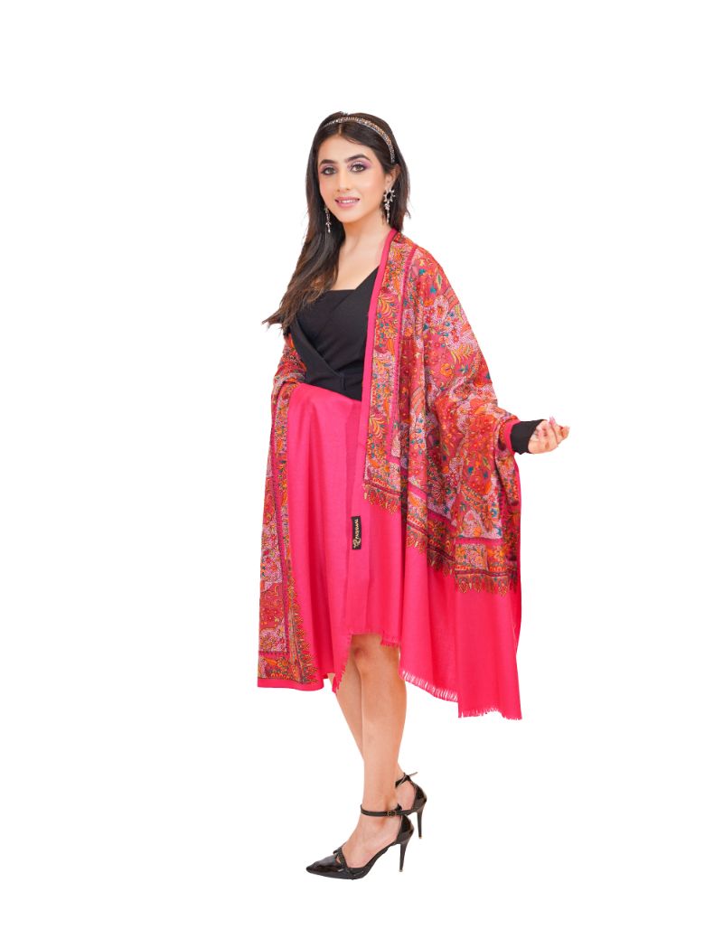 Heritage Jaal Jamawar Shawl for Women - Rich Pink
