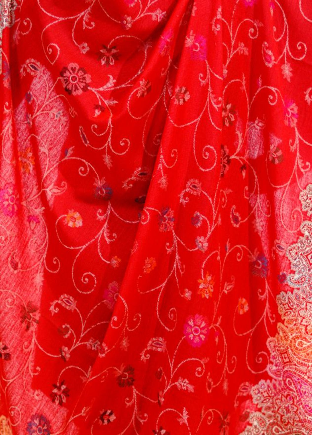 Pashmina Faux Traditional Jamawar Multy Shawl - Scarlet Red