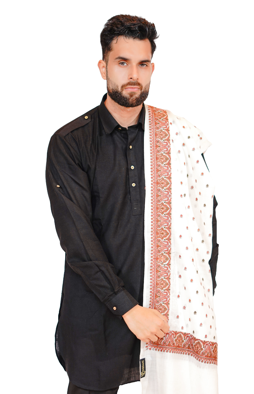 Men's Wool Shawl with Elegant Booti Embroidery & Borders