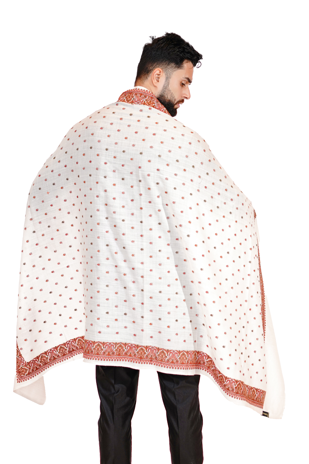 Men's Wool Shawl with Elegant Booti Embroidery & Borders