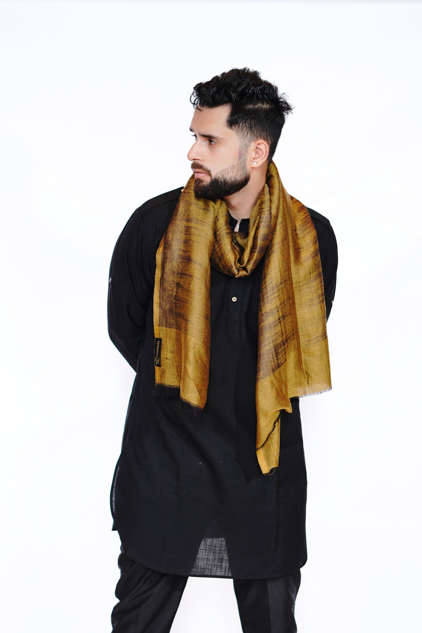 Woollen Zari Stole for Men - Golden Glow | Extra Soft & Warm