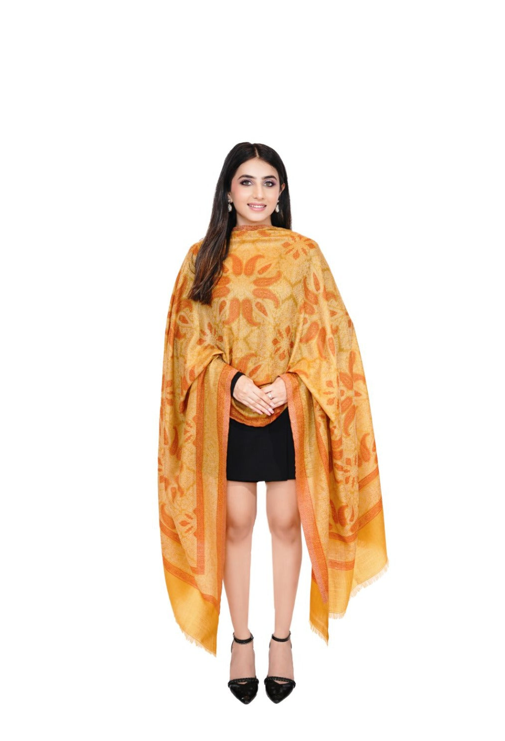 Women's Traditional Ethnic Weave Woollen Shawl - Vibranyt yellow