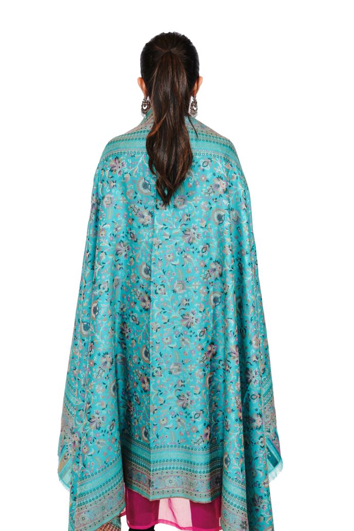 Soft Bamboo Modal Shawl with Zari for Women - Icy Blue