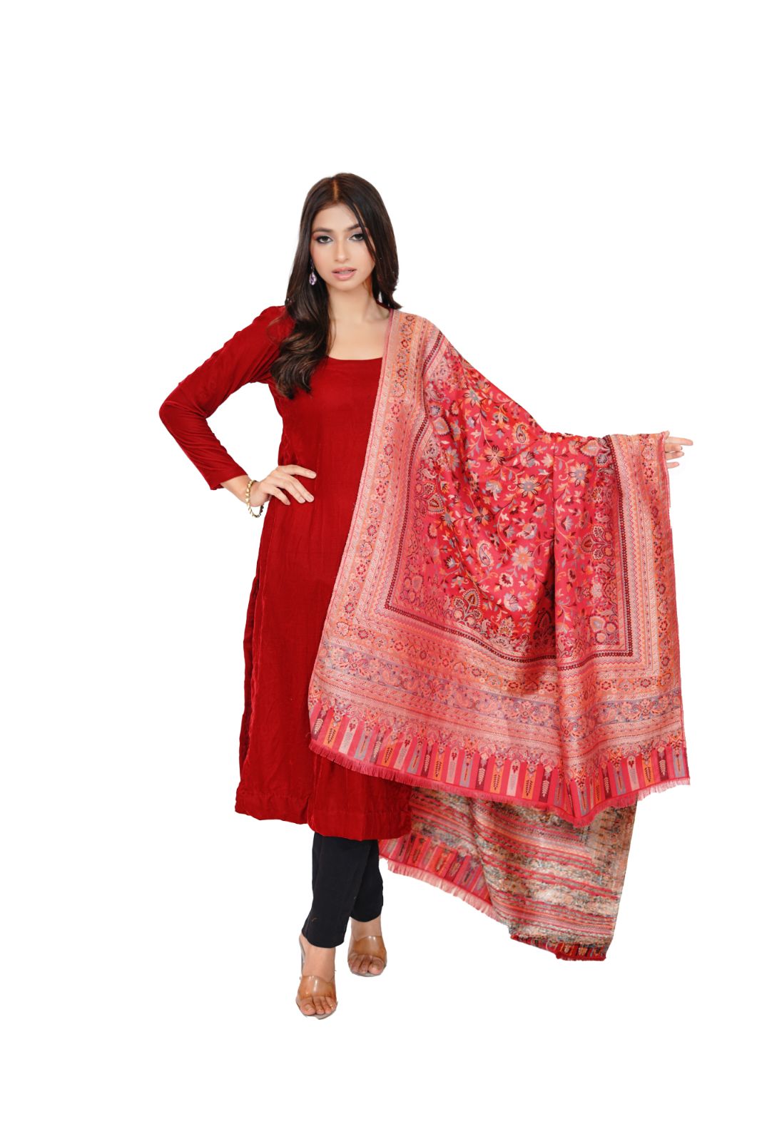 Soft Bamboo Modal Shawl with Zari for Women - Crimson Red