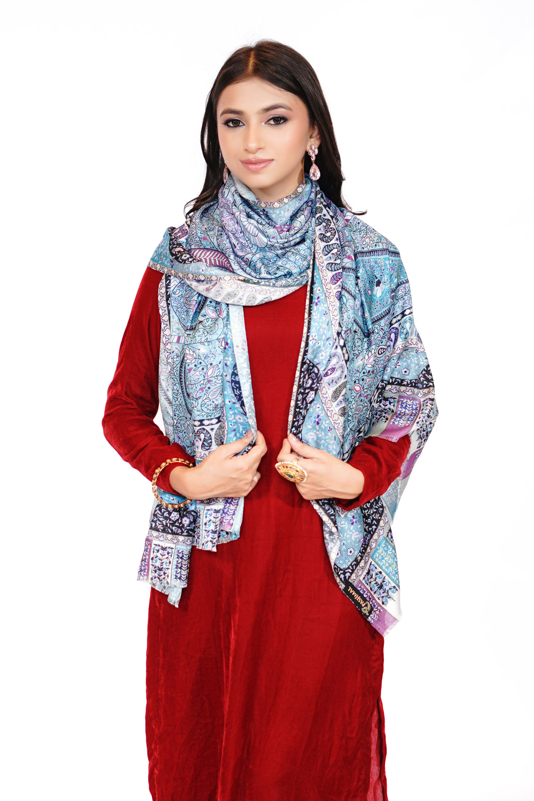 Soft Bamboo Modal Printed Stole for Women- Icy Blue