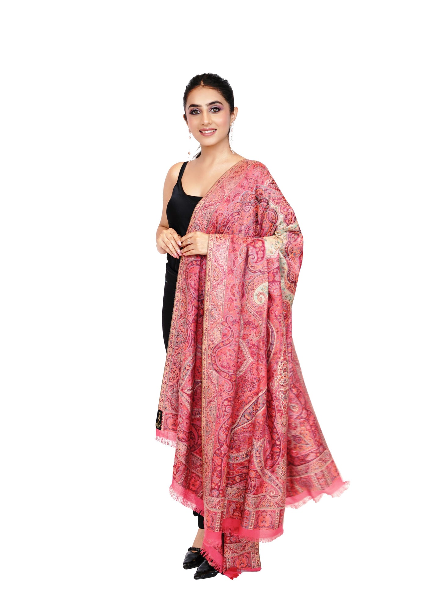 Traditional Bamboo Modal Pink Kani Shawl for Women | Full Size, Soft & Eco-friendly