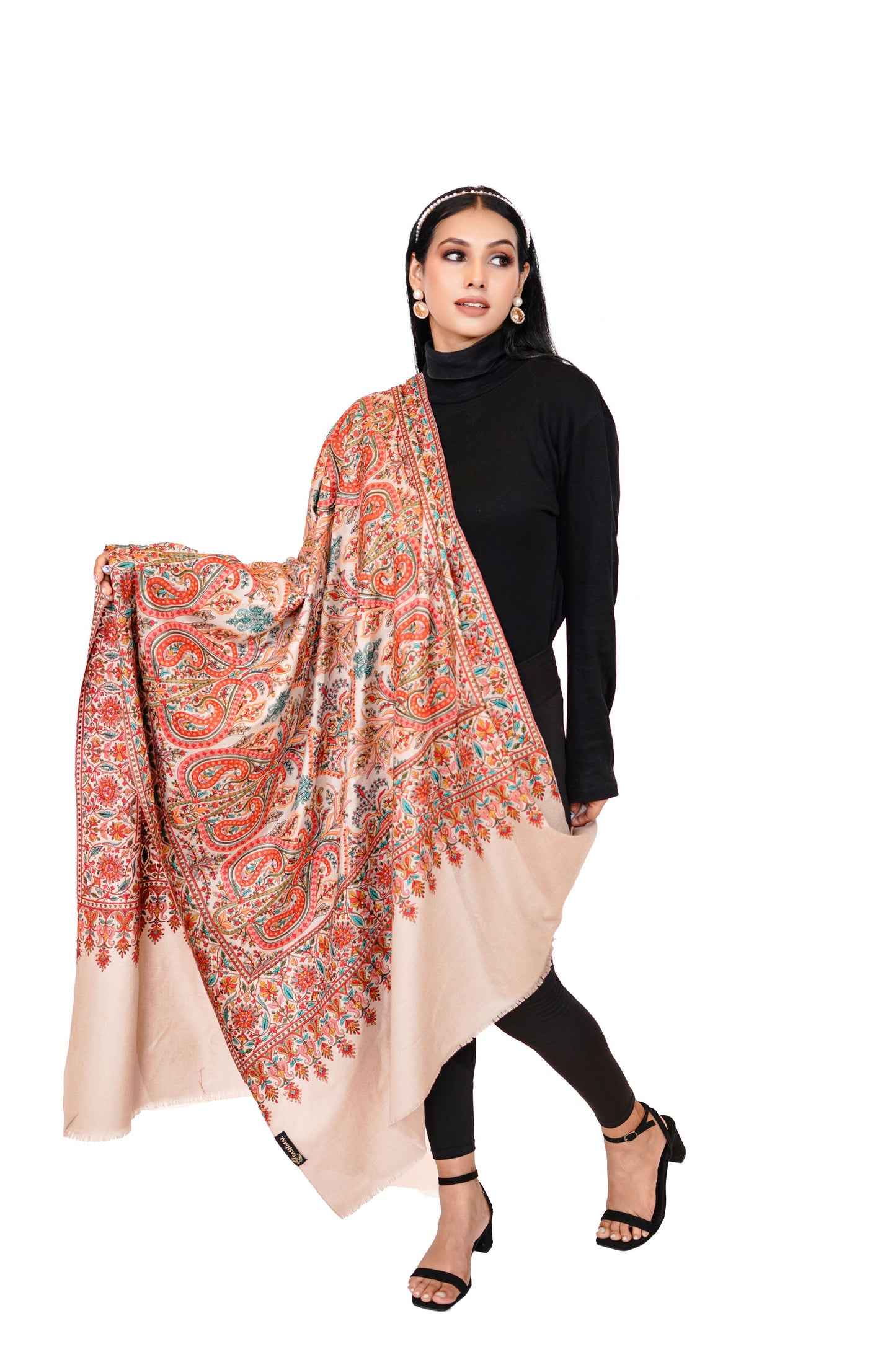 Heritage Embroidered Jaal Jamawar Shawl for Women - Pastel Hues
