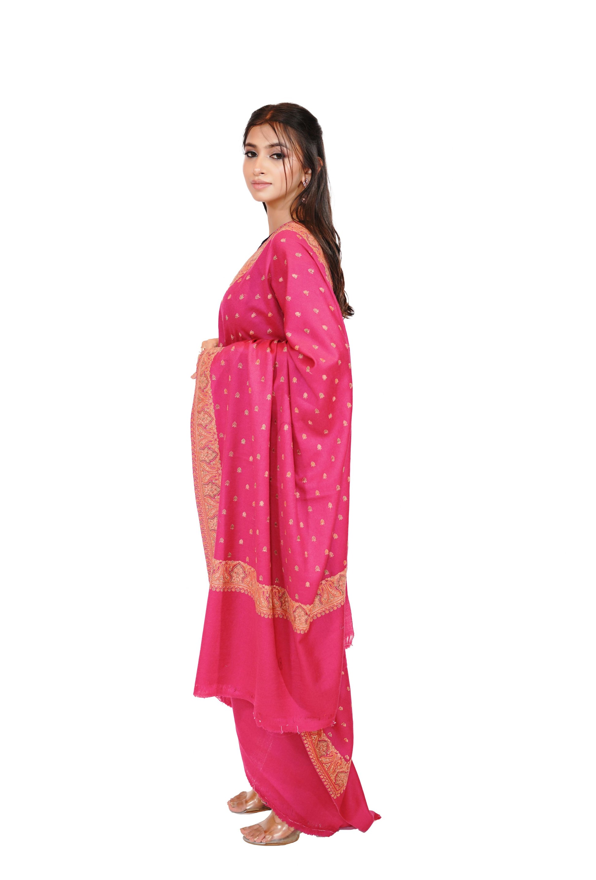 Heritage Pink Booti Embroidered Woollen Shawl for Women
