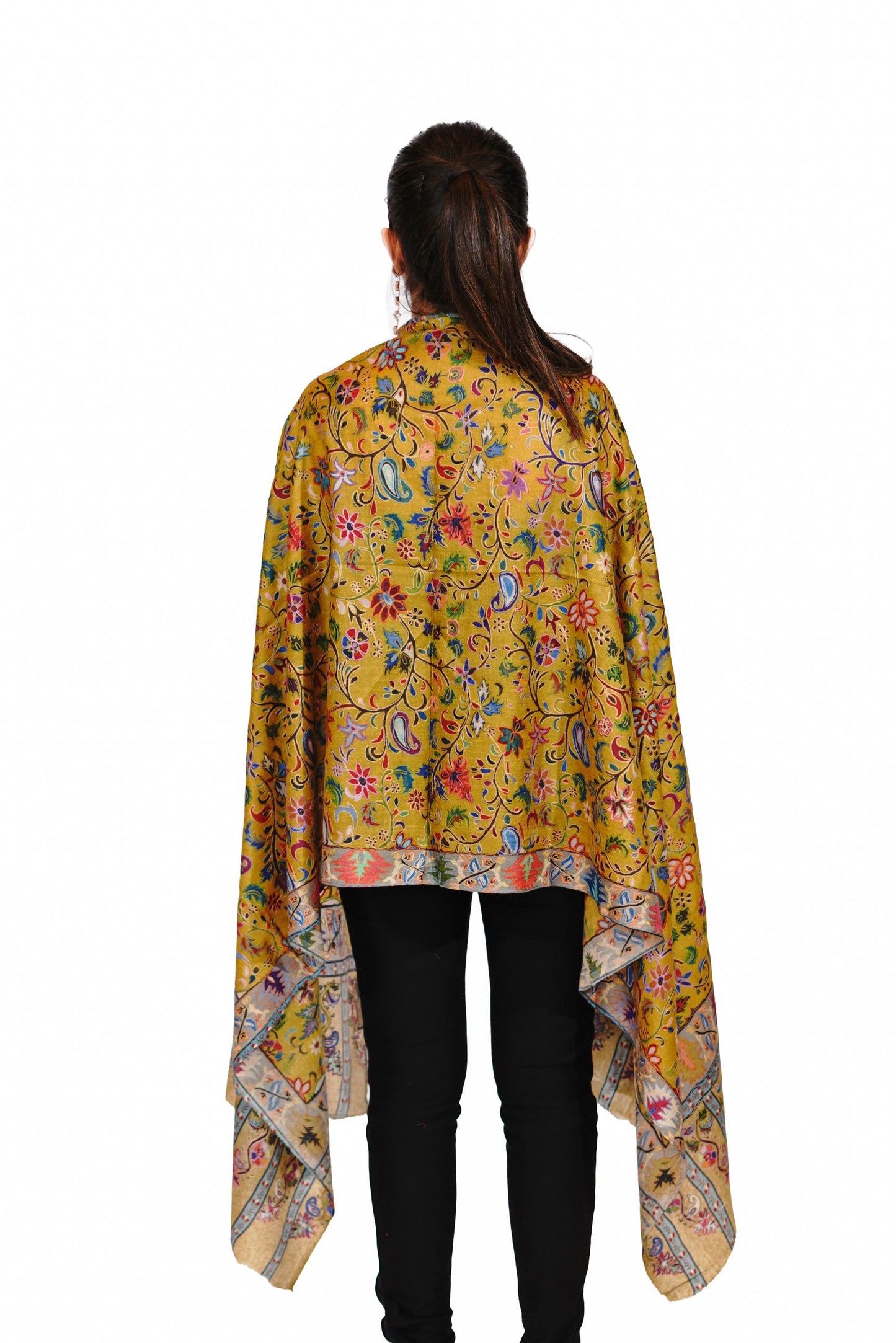 Heritage Hand Embroidered Printed Stole for Women - Mellow Yellow