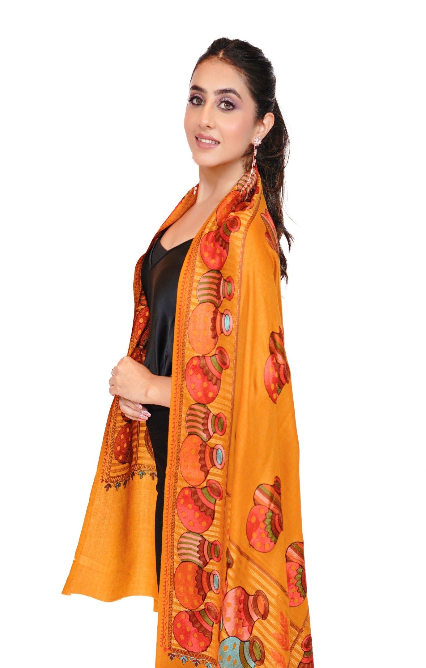 Wool Silk Embroidery Stole for Women - Rustic Charm