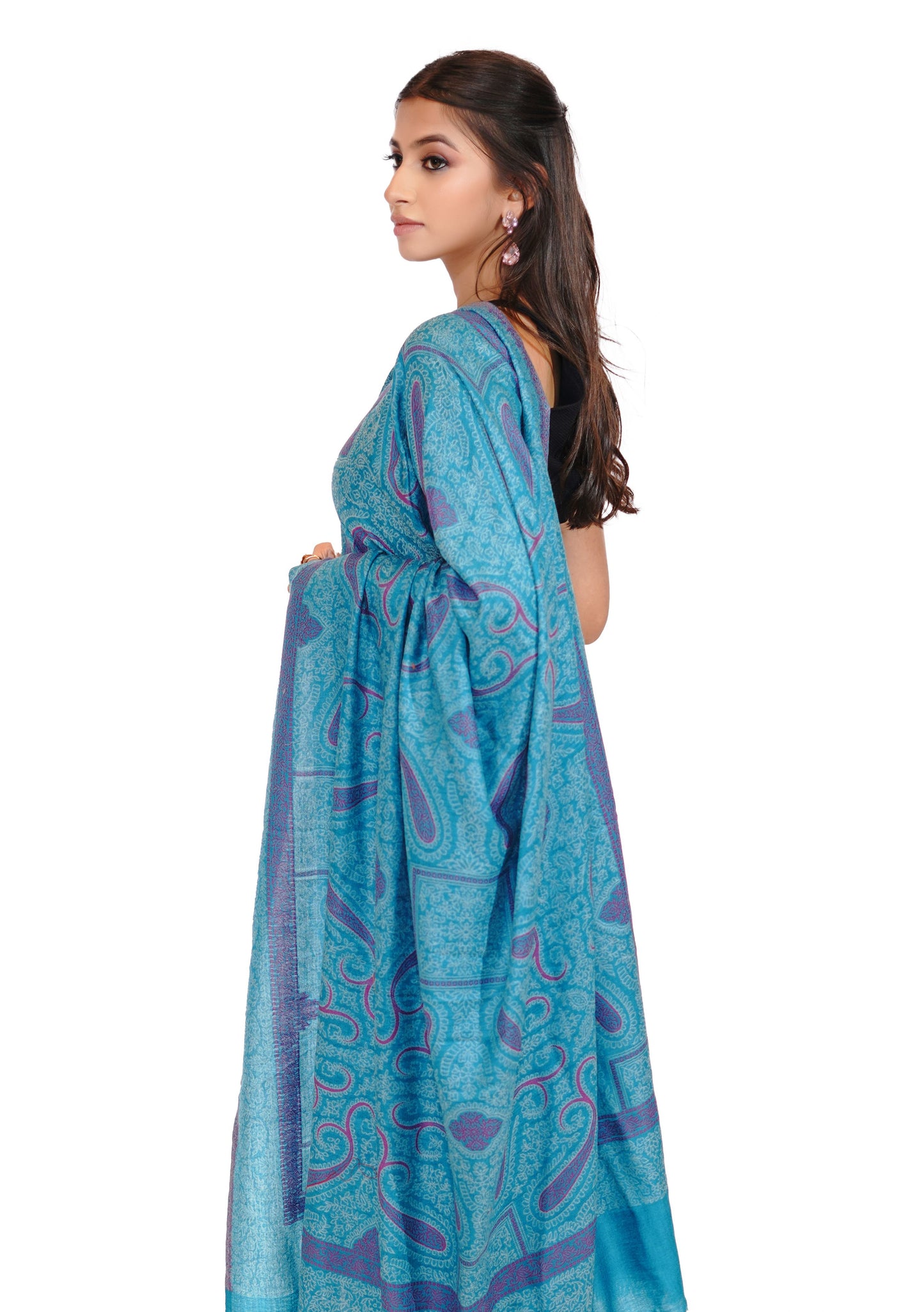 Women's Traditional Ethnic Weave Woollen Shawl - Breezy Blue