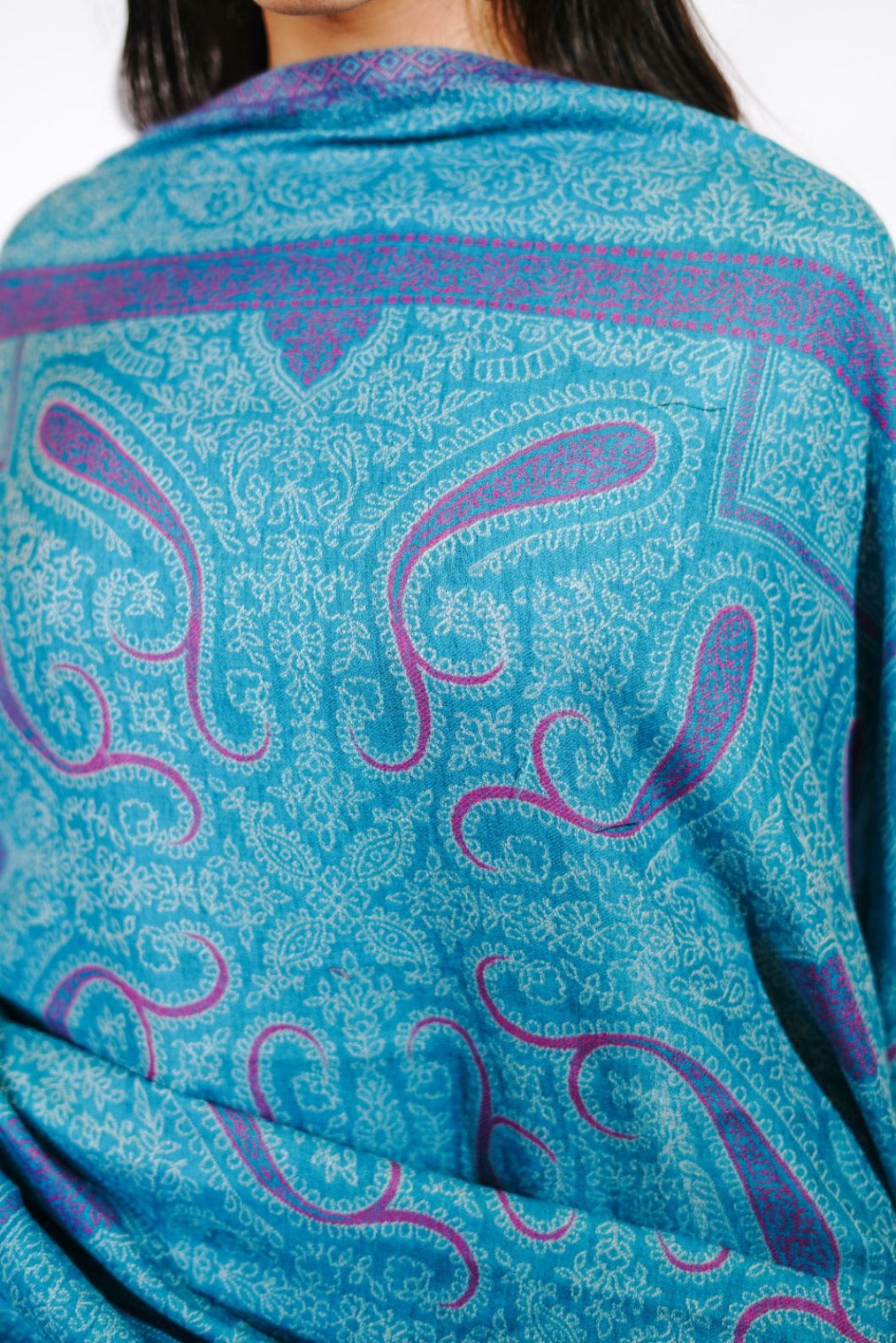 Women's Traditional Ethnic Weave Woollen Shawl - Breezy Blue