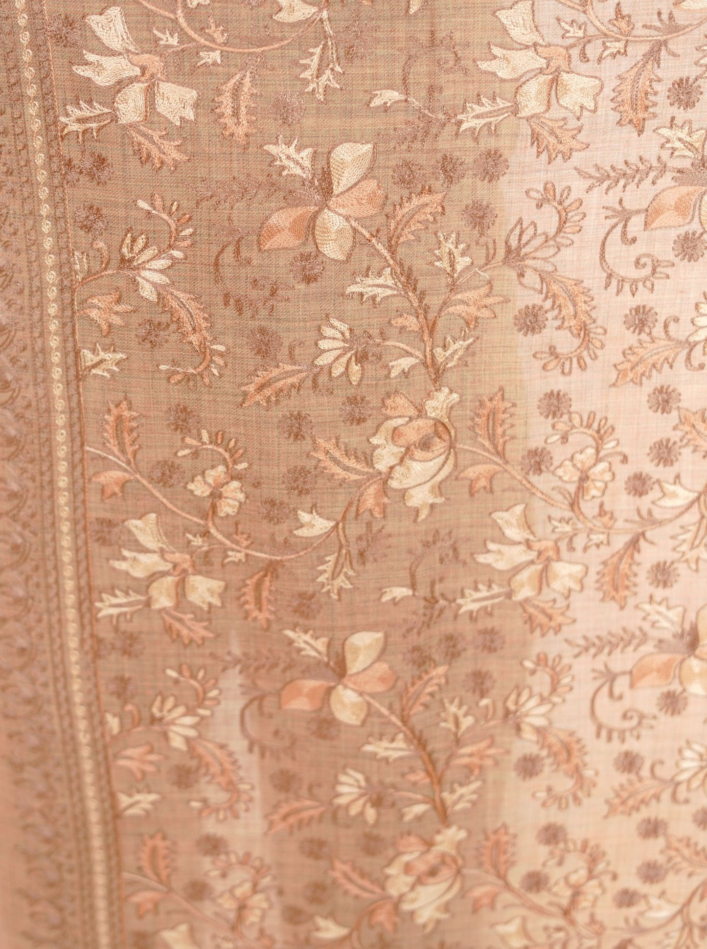 Heritage Aari Embroidery Woollen Shawl for Women - Peach