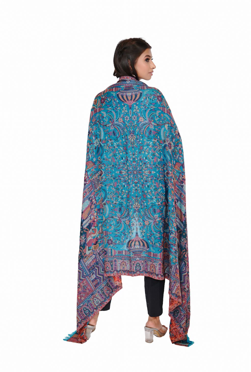 Heritage Mughal Darbaar Woolen Shawl for Women - Shimmering Blue