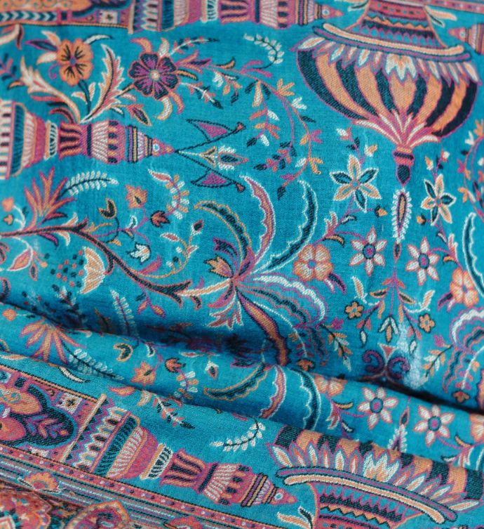 Heritage Mughal Darbaar Woolen Shawl for Women - Shimmering Blue
