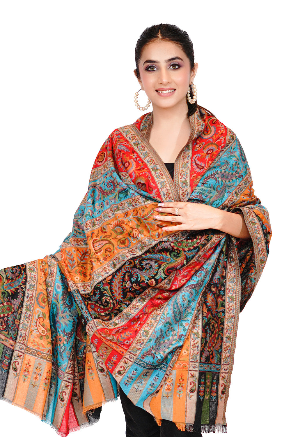 Pashmina Faux Traditional Jamawar Kani Shawl for Women - Multicolor Fusion