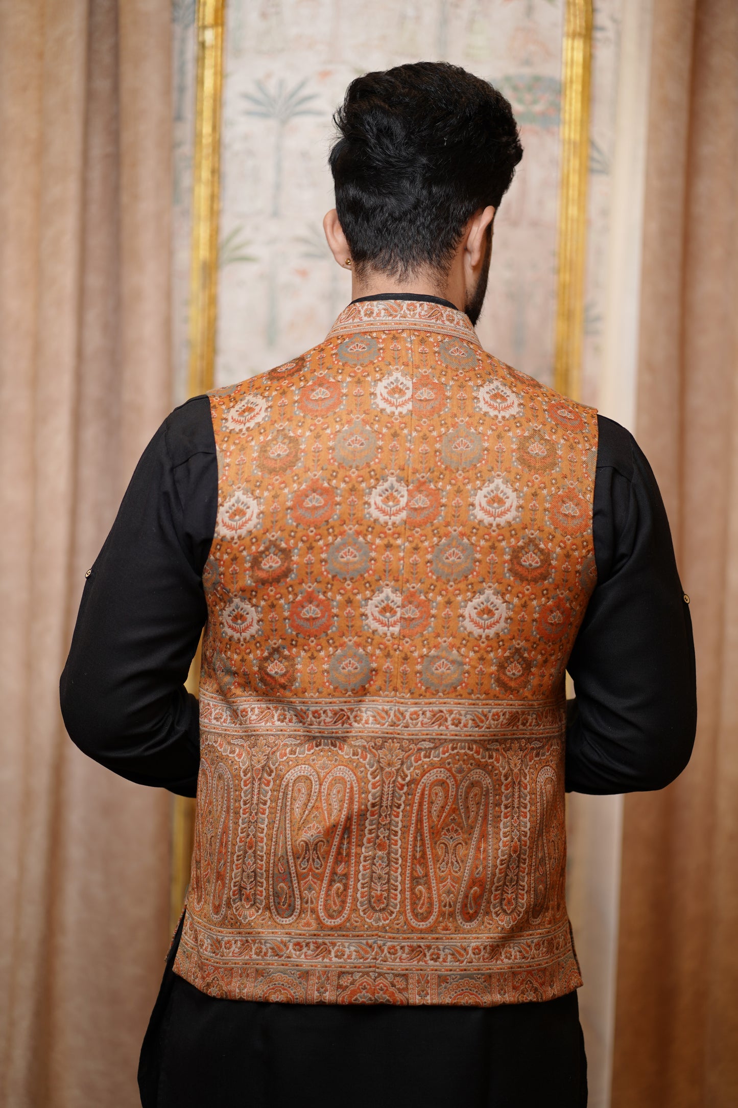 Unstitched Woollen Nehru Jacket for Men – Terra Cotta