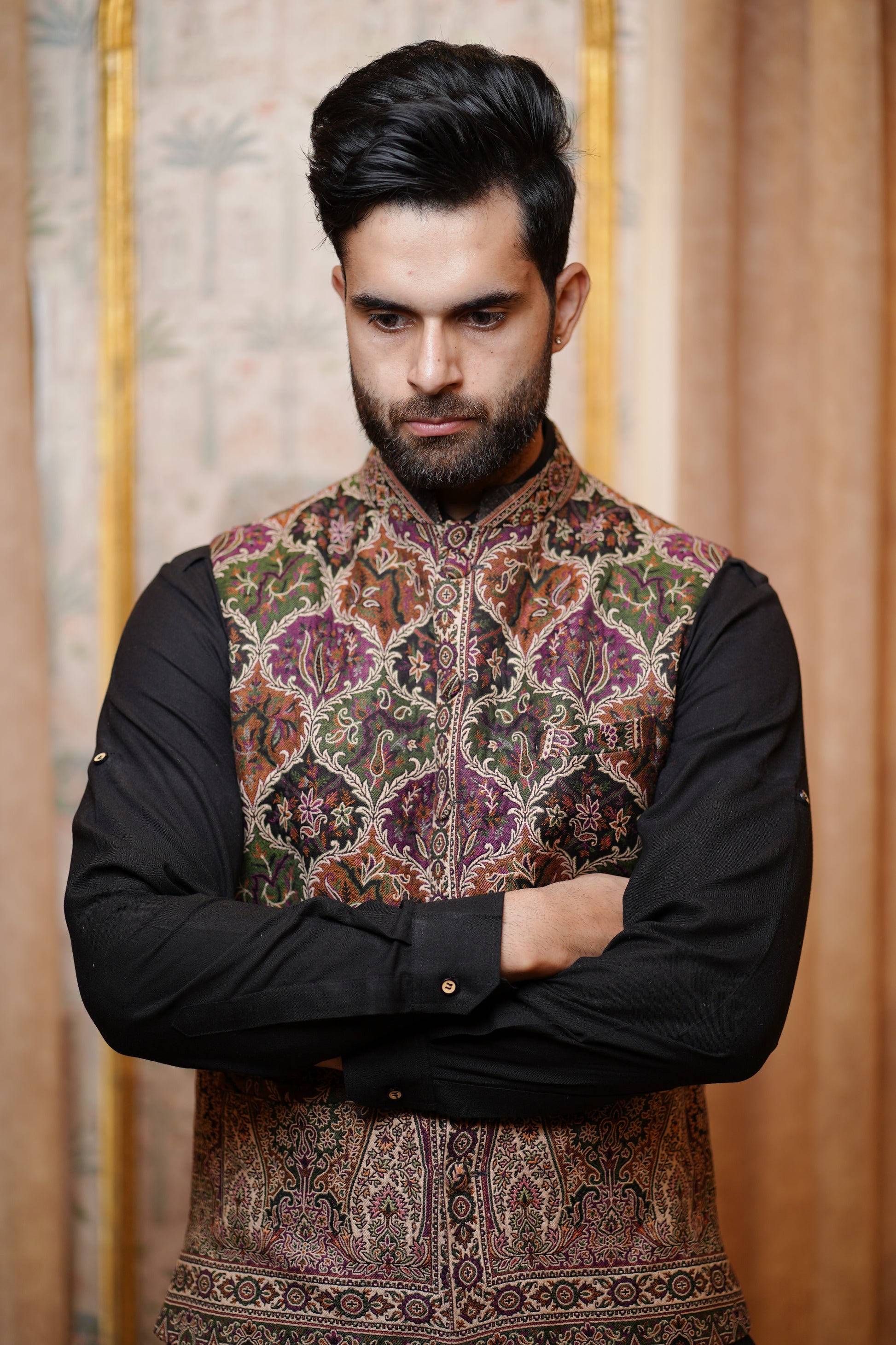Unstitched Woollen Nehru Jacket for Men – Multicolor Fushion