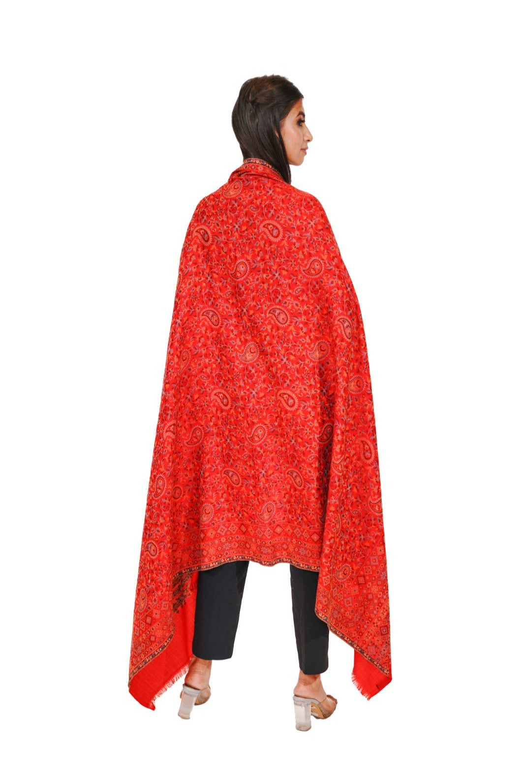 Women's Fine Wool Traditional Jamawar Kani Shawl - Scarlet Red