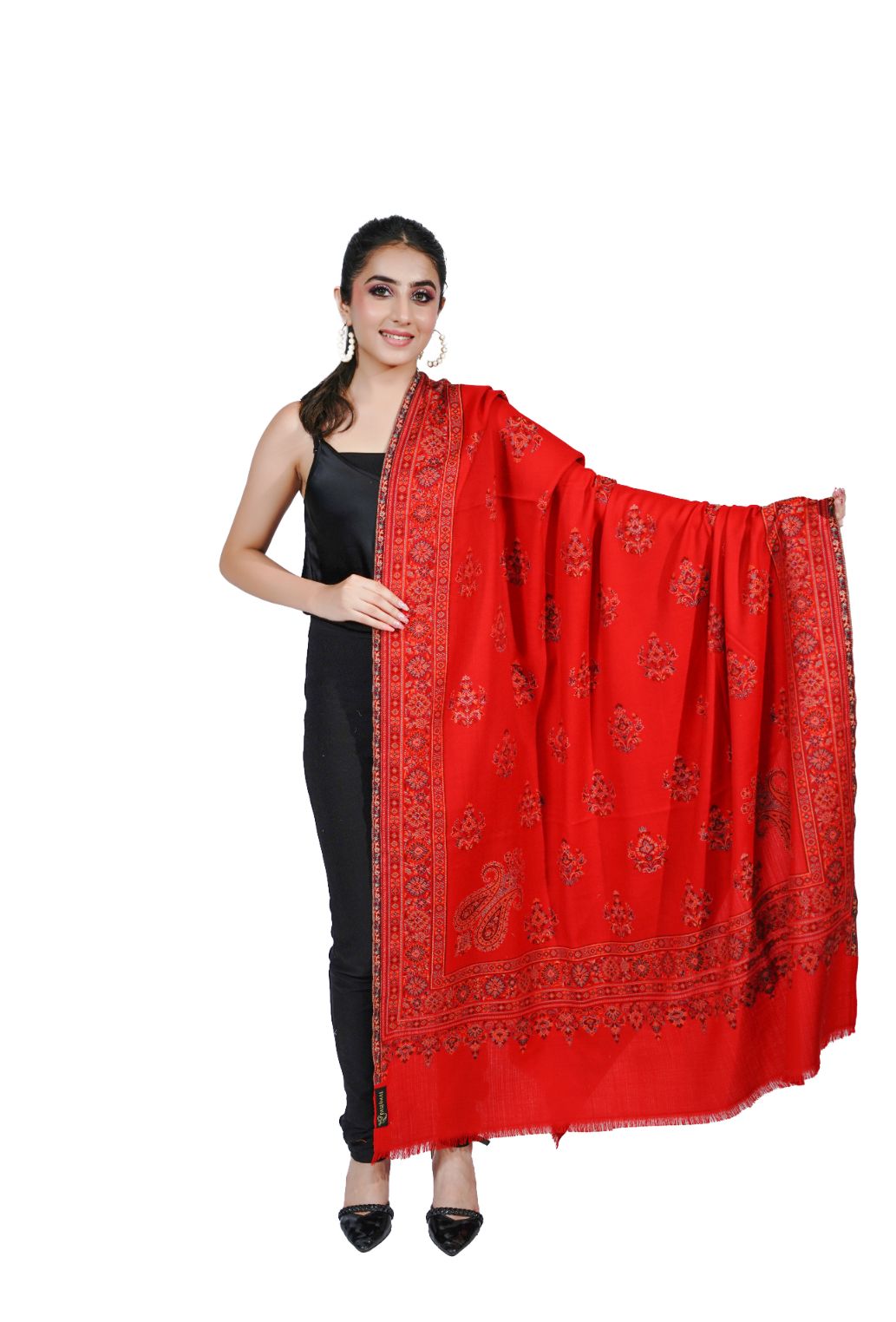 Wool Blend Traditional Jamawar Kani Shawl for Women - Crimson Red