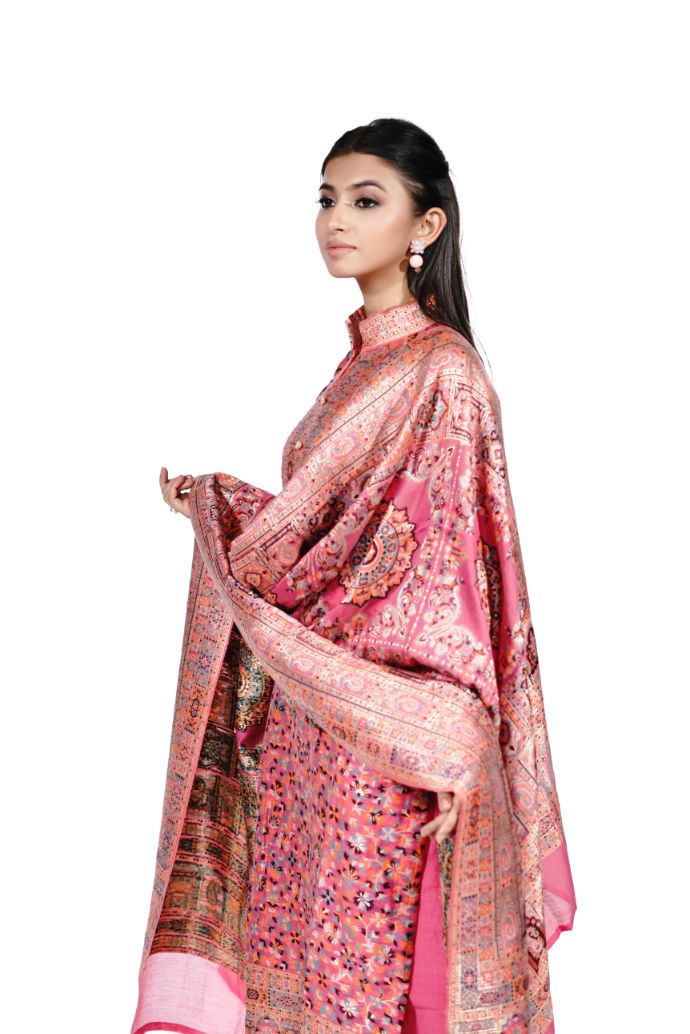 Traditional Kani Zari Suit For Women (Unstitched) - Romantic Pink