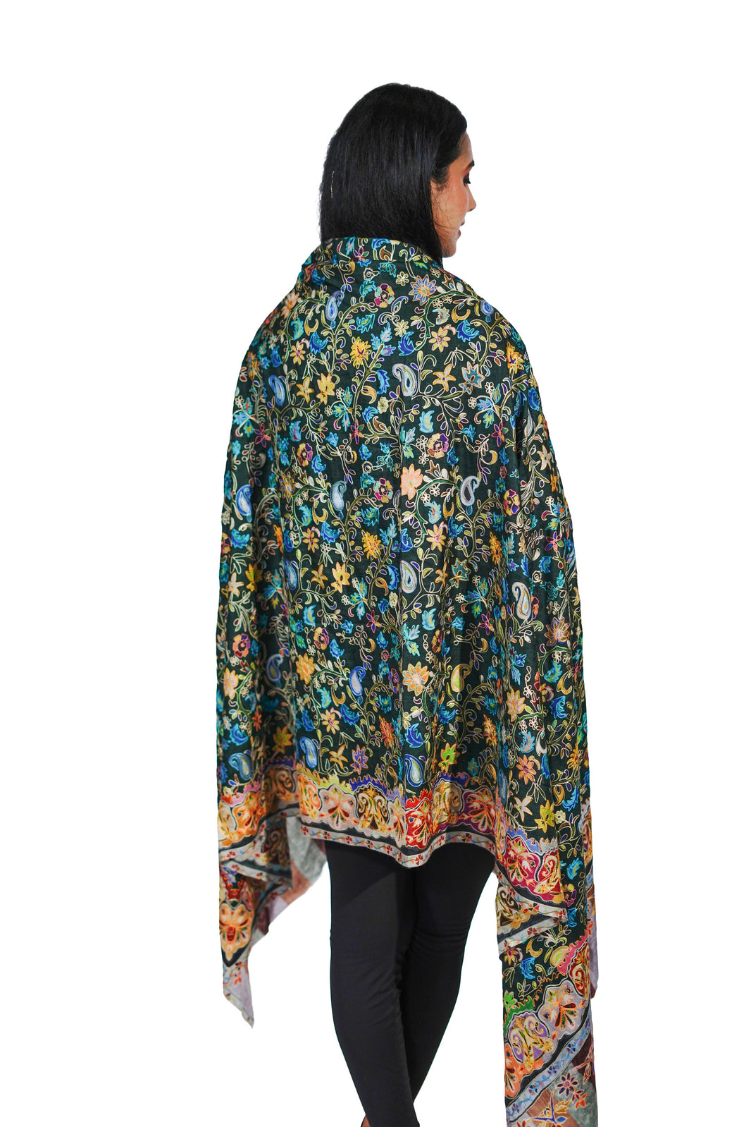 Heritage Black Embroidered Printed Shawl for Women