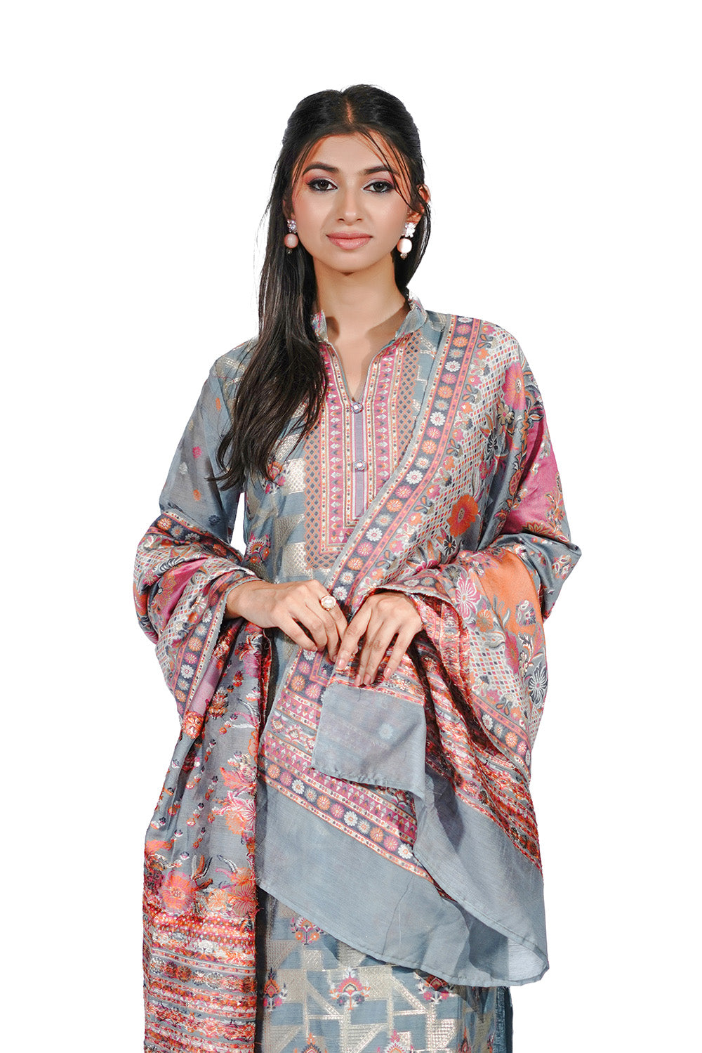 Traditional Kani Zari Suit For Women (Unstitched) - Pastel Blue