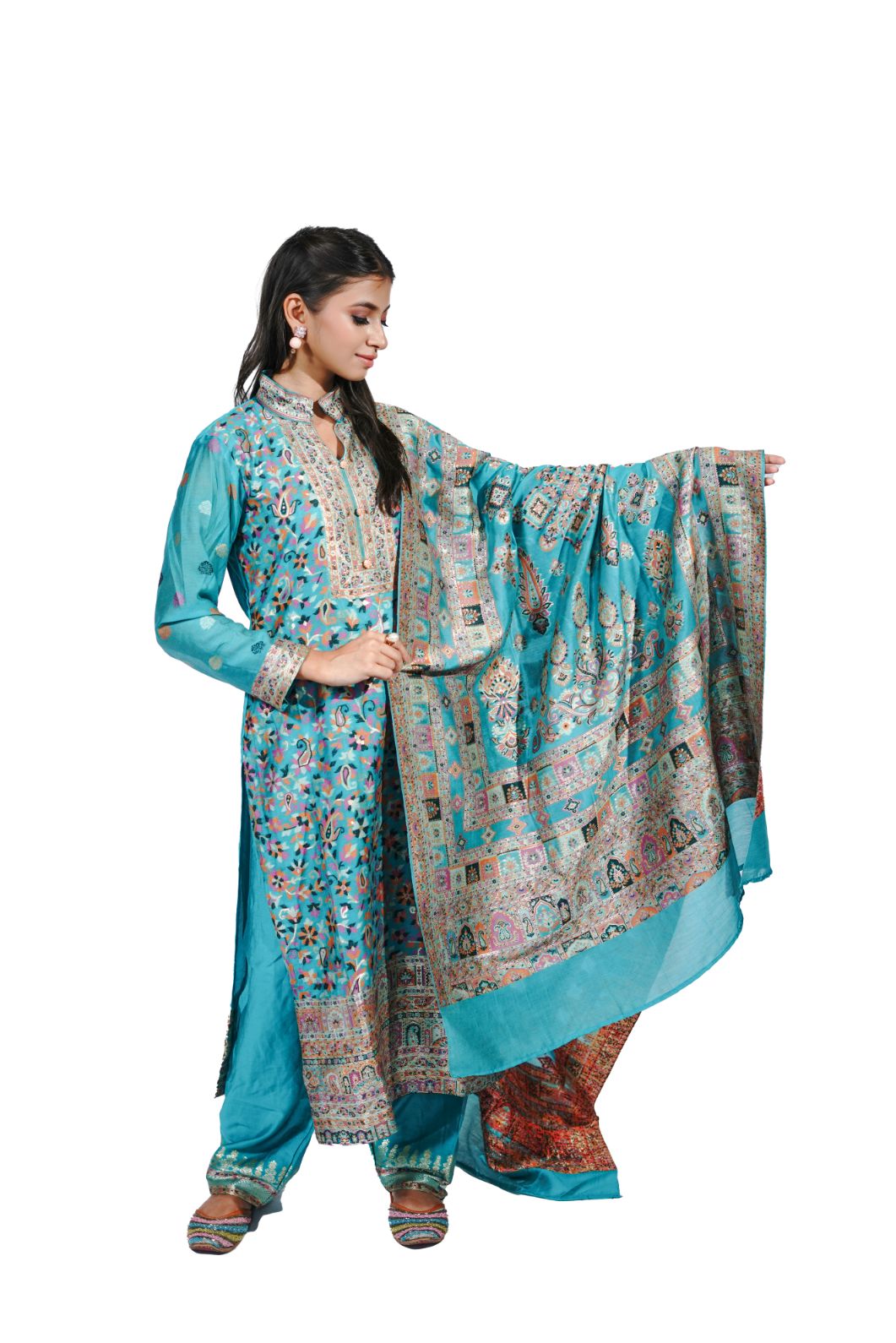 Traditional Kani Zari Suit For Women (Unstitched) - Ink Blue