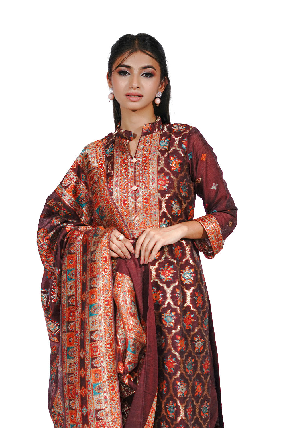 Traditional Kani Zari Suit For Women (Unstitched) - Rich Maroon